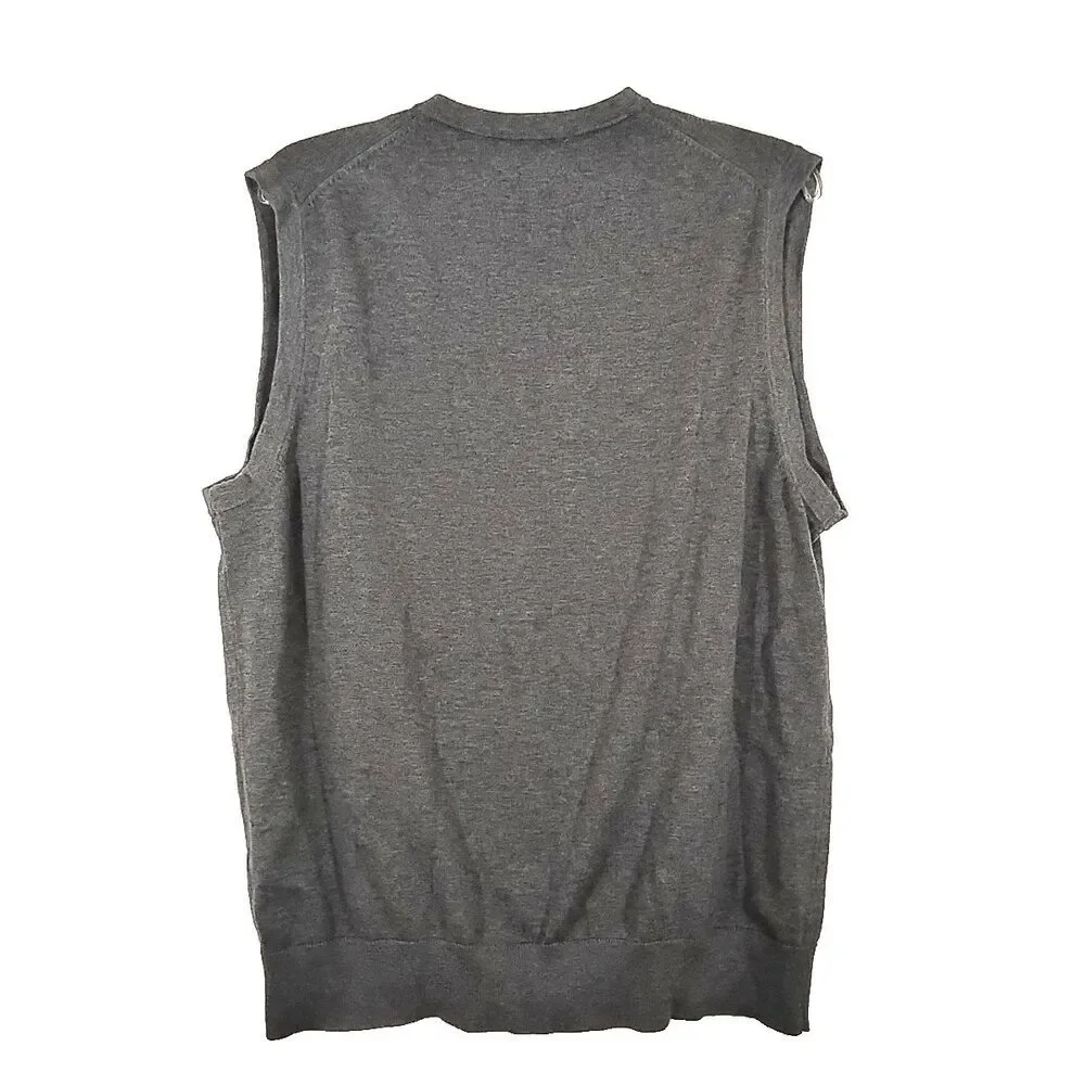 Lands End Sweater Vest Mens Large L Gray V-Neck Supima Cotton